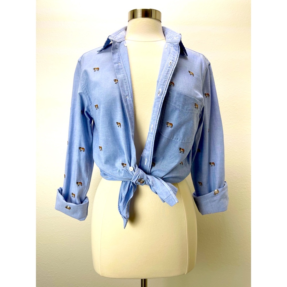 J.Crew Dog Embroidered Long Sleeve Button Up Shirt
